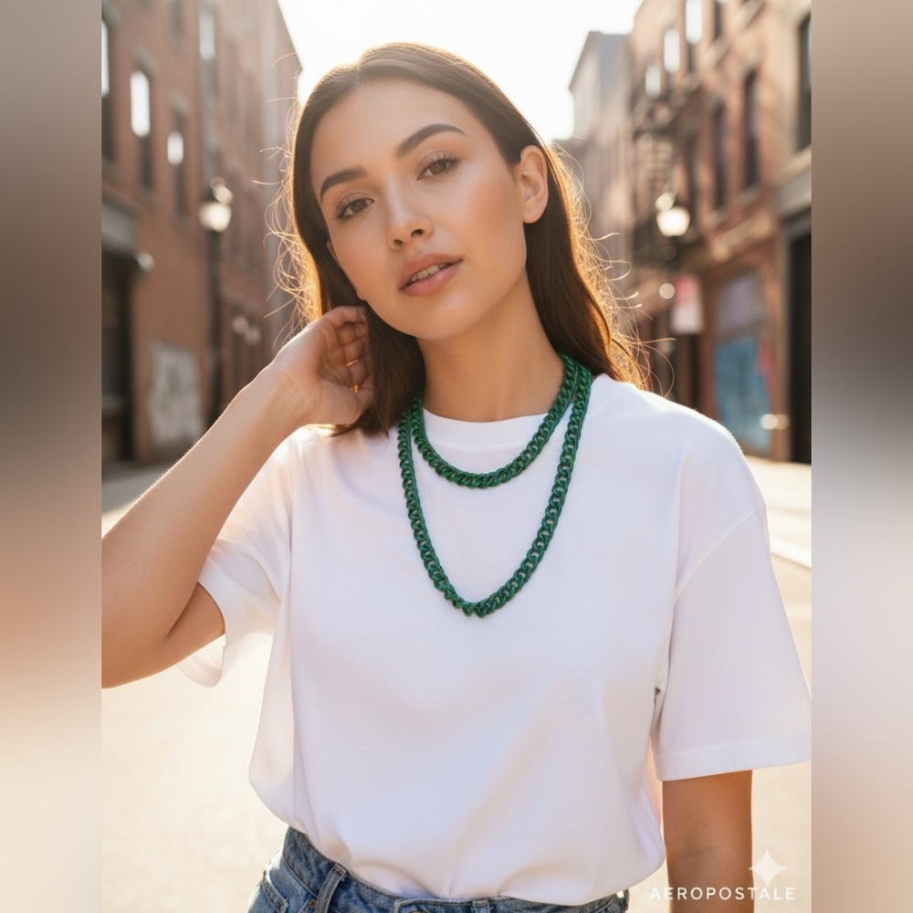 Aeropastle Green Metal chain recycled necklace